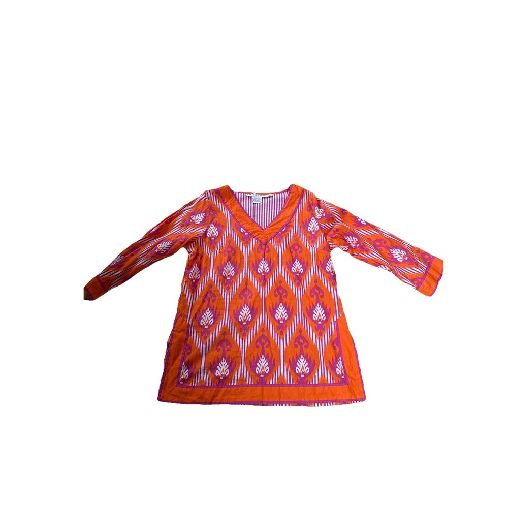 Gretchen Scott tunic pink Orange Geometric  top size L Spring Beach Summer